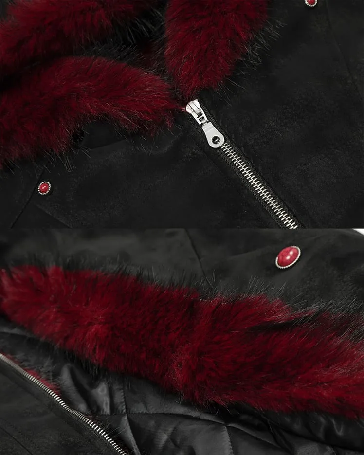 American Retro Fur-Collar Fleece-Lined Cotton Jacket