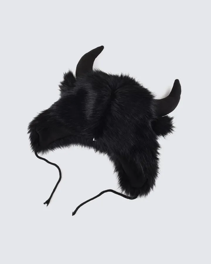 Black Horn Faux Fur Trapper Hat