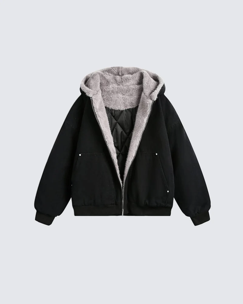 Fur-Collar Thickened Hooded Cotton Jacket