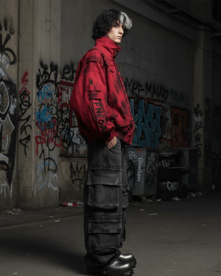 Graffiti Print Oversized Red Jacket