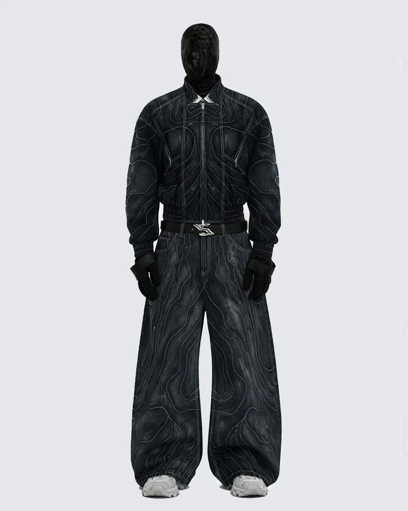 Retro Denim Jacket and Wide-Leg Jeans Set