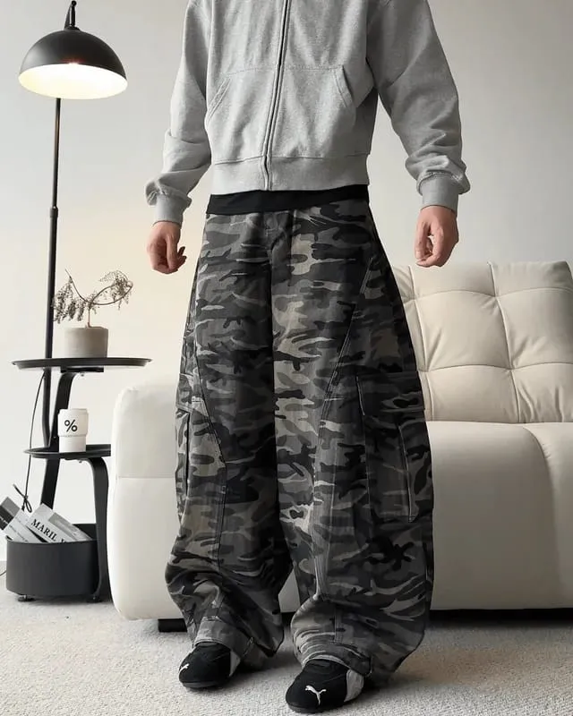 Camouflage Cargo Pants with Fur-Collar Jacket