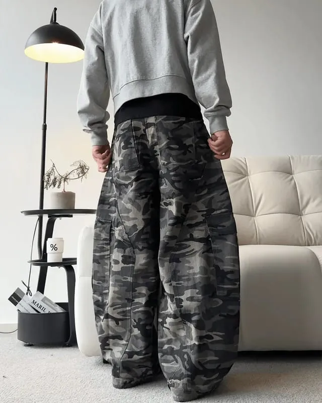 Camouflage Cargo Pants with Fur-Collar Jacket