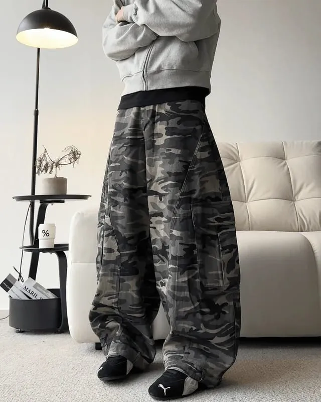 Camouflage Cargo Pants with Fur-Collar Jacket