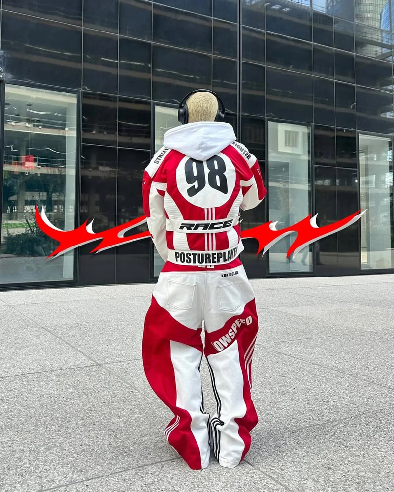 KIIKIO Racing Style Graphic Oversized Jacket