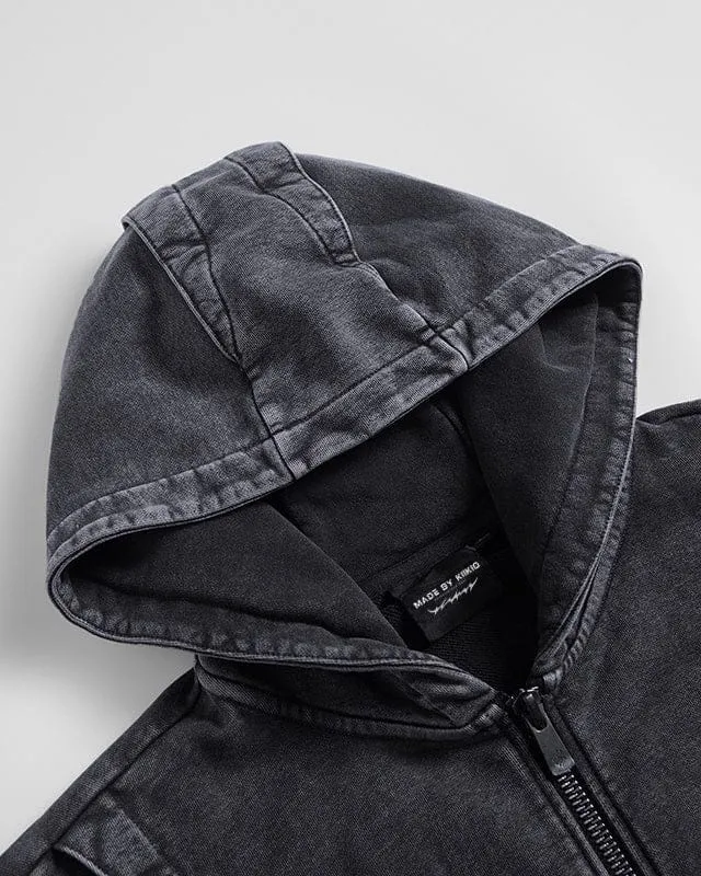 American Avant-Garde Washed Distressed Deconstructed Armor Hoodie Set