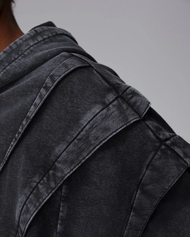 American Avant-Garde Washed Distressed Deconstructed Armor Hoodie Set