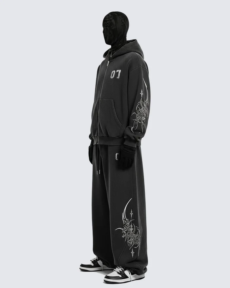 Gothic Print Loose Sports Casual Tracksuit