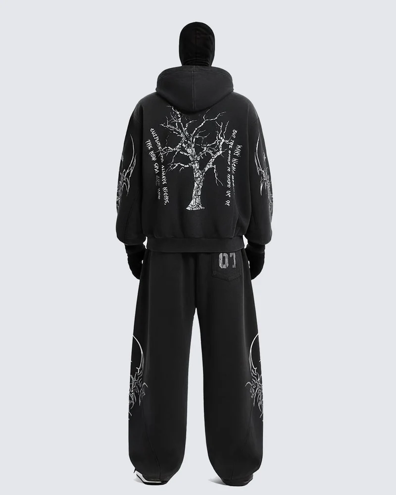 Gothic Print Loose Sports Casual Tracksuit