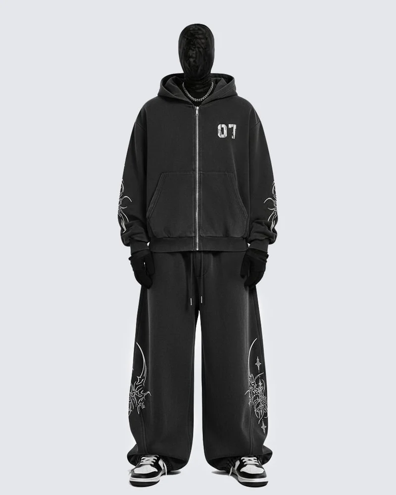 Gothic Print Loose Sports Casual Tracksuit