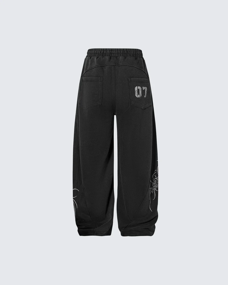 Gothic Print Loose Sports Casual Tracksuit