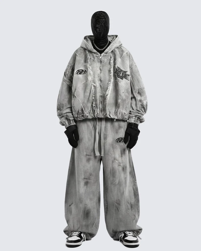 Washed Vintage Embroidered Sports Casual Tracksuit