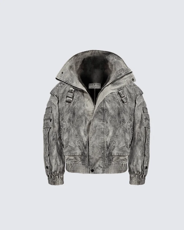 Vintage Washed High-Collar Utility Jacket