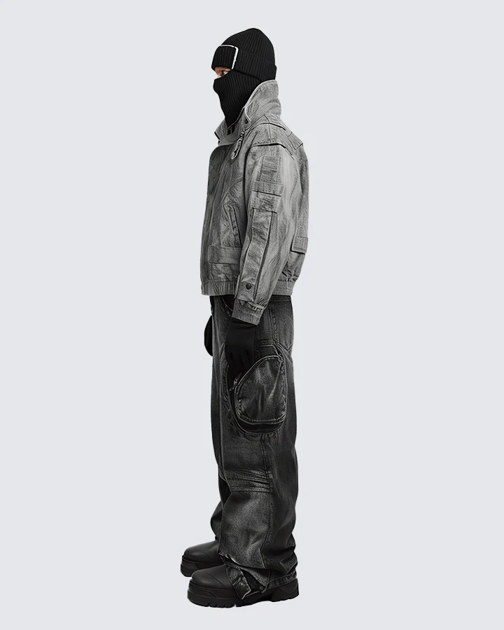Vintage Washed High-Collar Utility Jacket