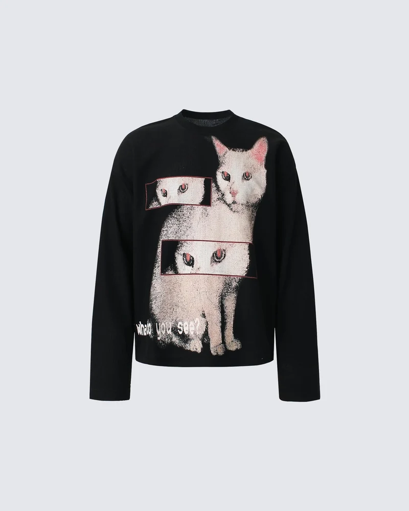 Cat Graphic Long Sleeve T-shirt