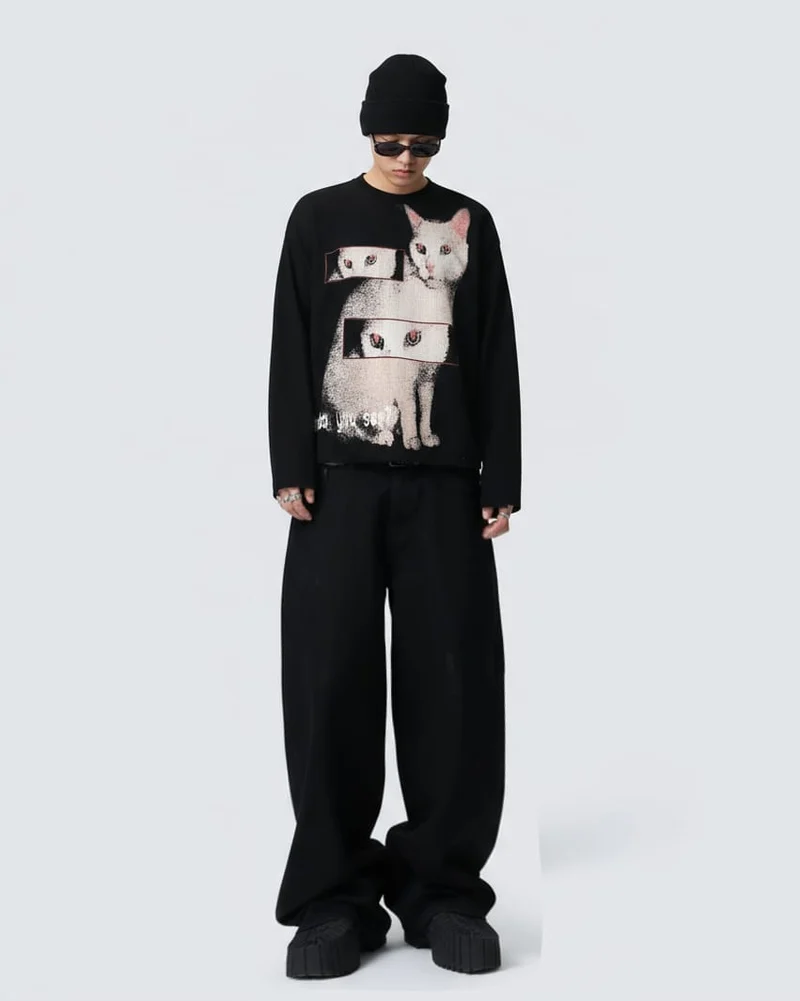 Cat Graphic Long Sleeve T-shirt