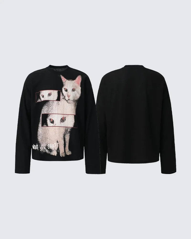 Cat Graphic Long Sleeve T-shirt
