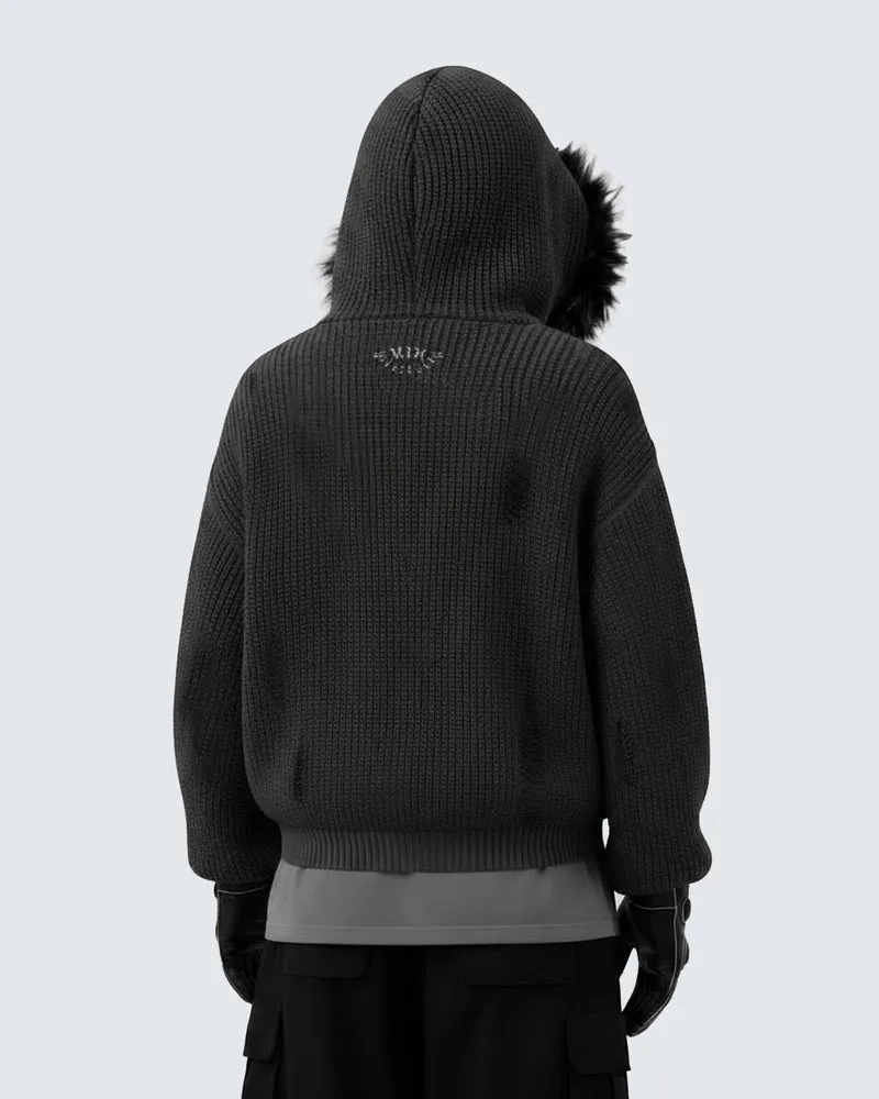 KIIKIO Destroyed Knitted Sweater Plush Coat