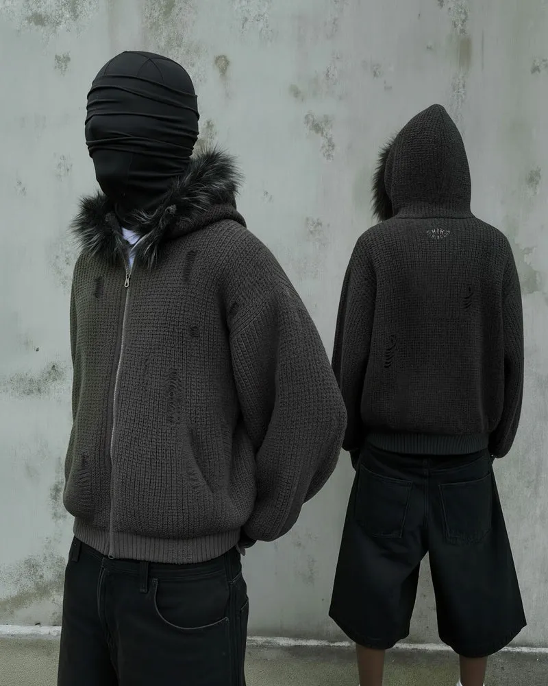 KIIKIO Destroyed Knitted Sweater Plush Coat