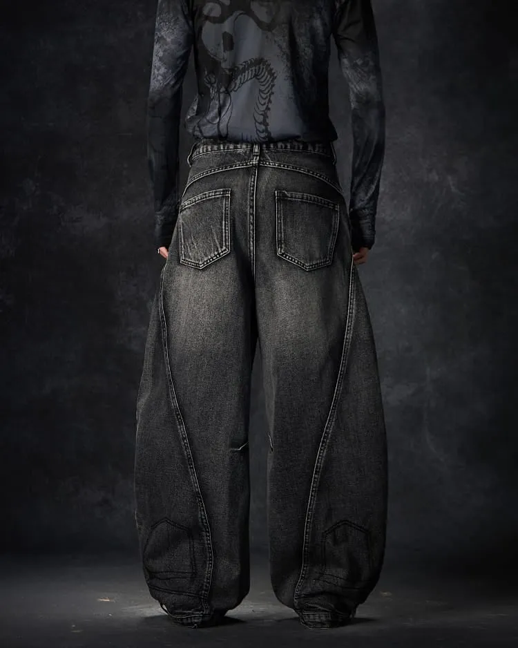 American Avant-Garde Distressed Letter Wide-Leg Jeans