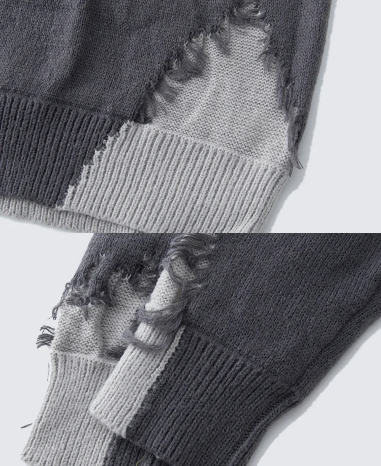 American High Street Hip-Hop Patchwork Frayed Sweater