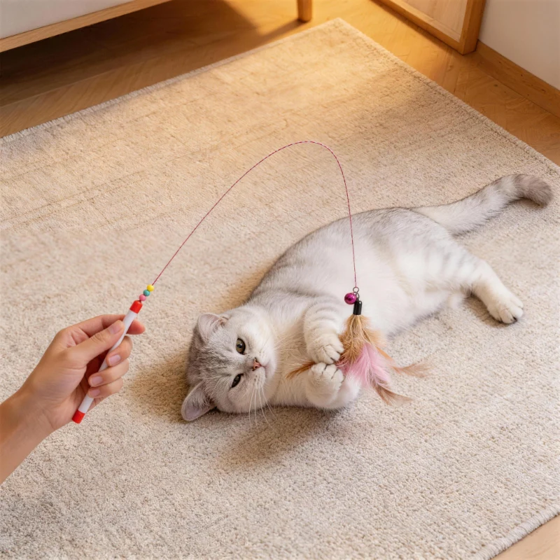 Katzenangel feder Glocke Unterhaltungsstab Elastischer Stahldraht Handheld, Zufällige Farben