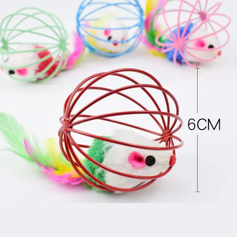 Katzen Spielzeug, 5er Set, Hohlkugeln mit Plüschmaus im Inneren, Durchmesser 6cm, bunte Farben zufällig, interaktiver Spielspaß für Katzen