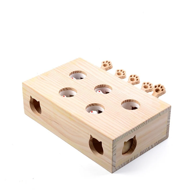 Katzenspielzeug Massivholz Whack-a-Mole, Katzenminze kann hinzugefügt werden, interaktives Spiel zum Stressabbau