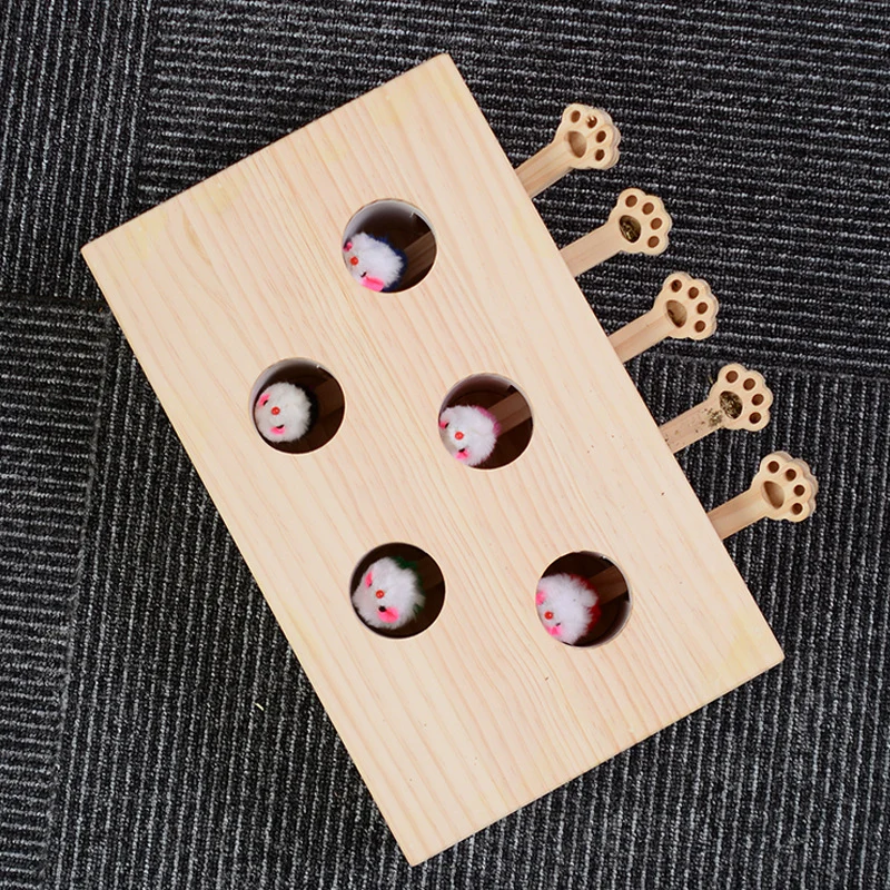 Katzenspielzeug Massivholz Whack-a-Mole, Katzenminze kann hinzugefügt werden, interaktives Spiel zum Stressabbau
