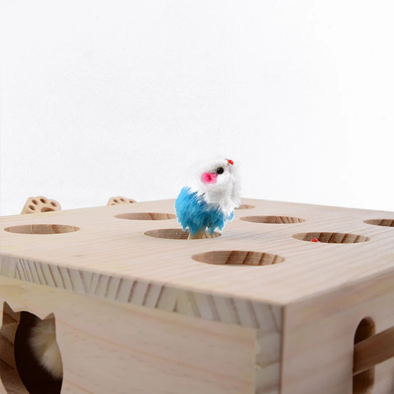 Katzenspielzeug Massivholz Whack-a-Mole, Katzenminze kann hinzugefügt werden, interaktives Spiel zum Stressabbau