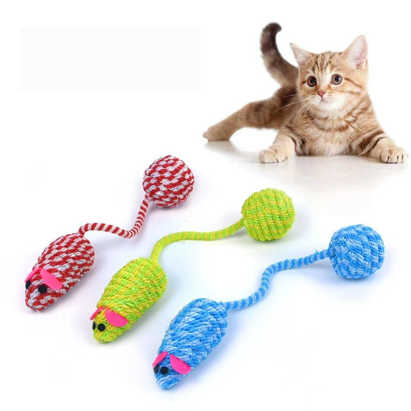 Katze Spielzeug, Geflochtene Spielzeugmaus mit Ball, Bunte Farben für aktive Katzen (1 Stück)