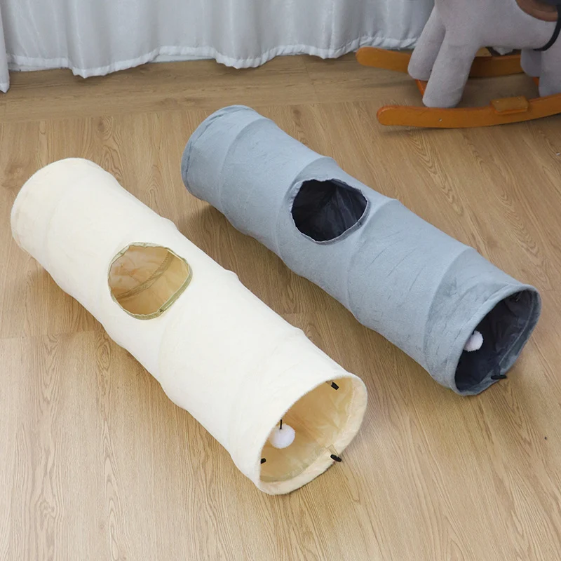 Katzen Tunnel, gerade, doppellagig, weicher Plüsch, großer Unterhaltungsraum im Innenbereich, faltbar (1 Stück)