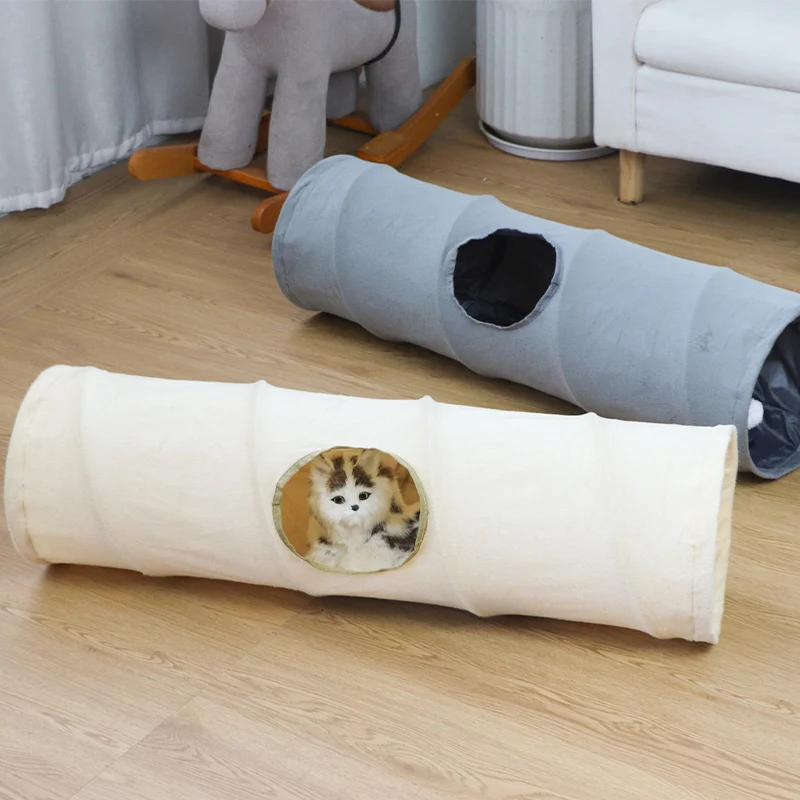 Katzen Tunnel, gerade, doppellagig, weicher Plüsch, großer Unterhaltungsraum im Innenbereich, faltbar (1 Stück)
