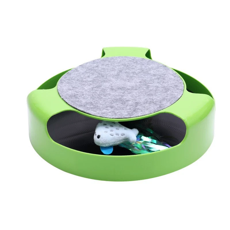 Katzenspielzeug Mausefalle 360° drehbar mit beweglicher Maus und Kratzbrett, rutschfeste Unterseite, idealer Spielspaß für Katzen