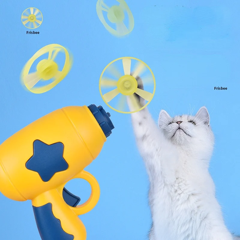 Katzenspielzeuge, Frisbee und Gyroskop Werfer, blau leuchtendes interaktives Indoor ParkourSpielzeug