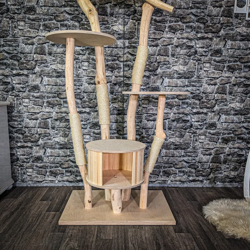 Naturkratzbaum 3962 Kratzbaum Natur Holz Design 195 cm hoch Katzenbaum