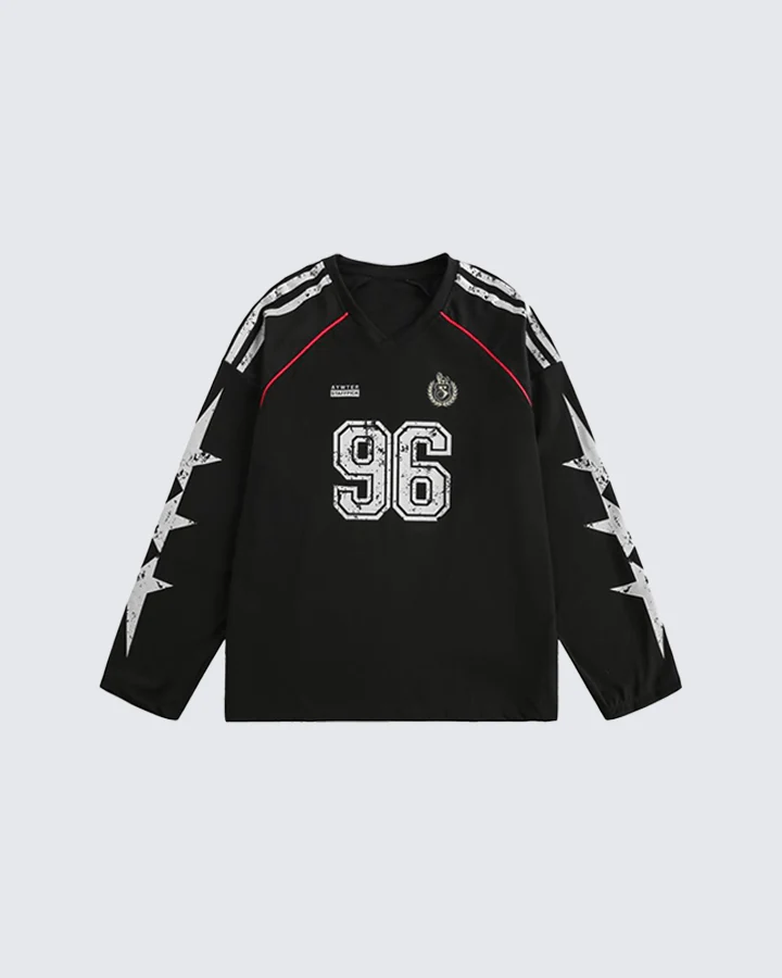 Vintage 96 Print Long Sleeve Streetwear Jersey