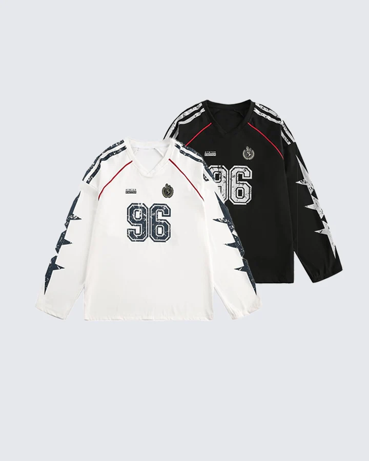 Vintage 96 Print Long Sleeve Streetwear Jersey
