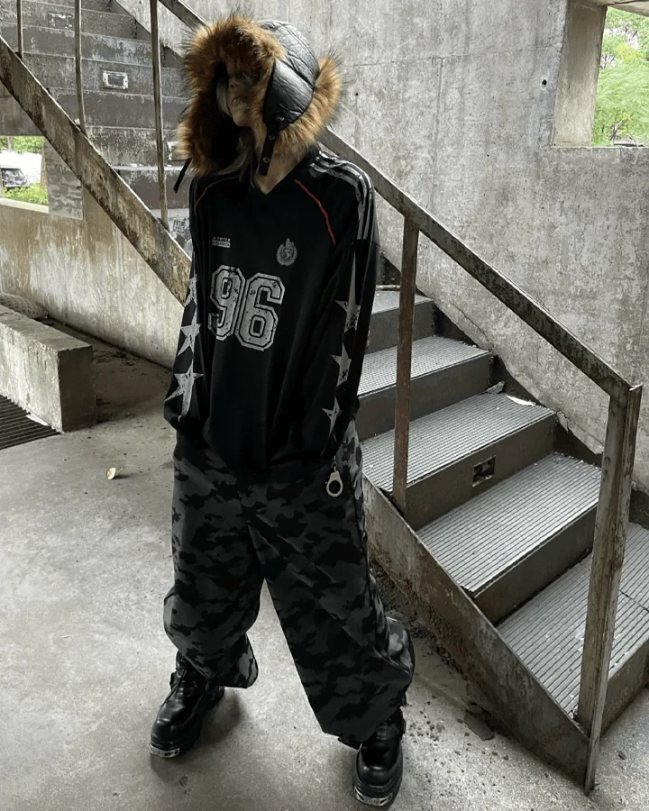 Vintage 96 Print Long Sleeve Streetwear Jersey
