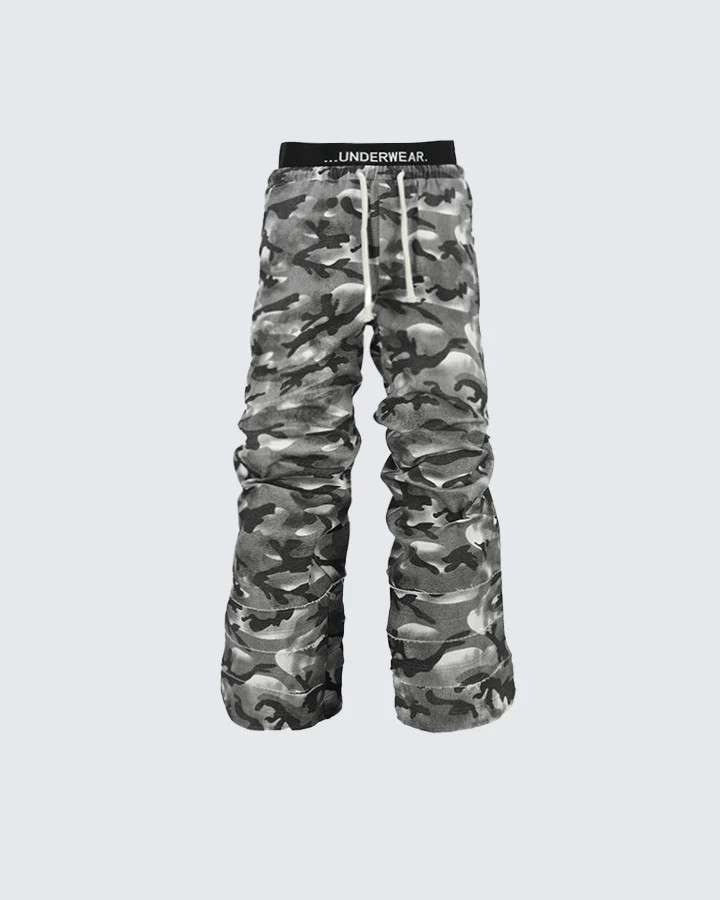 Stacked Camo Streetwear Drawstring Pants