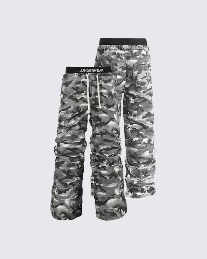 Stacked Camo Streetwear Drawstring Pants