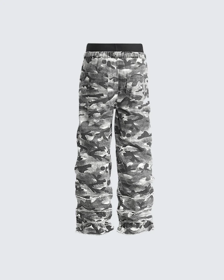 Stacked Camo Streetwear Drawstring Pants