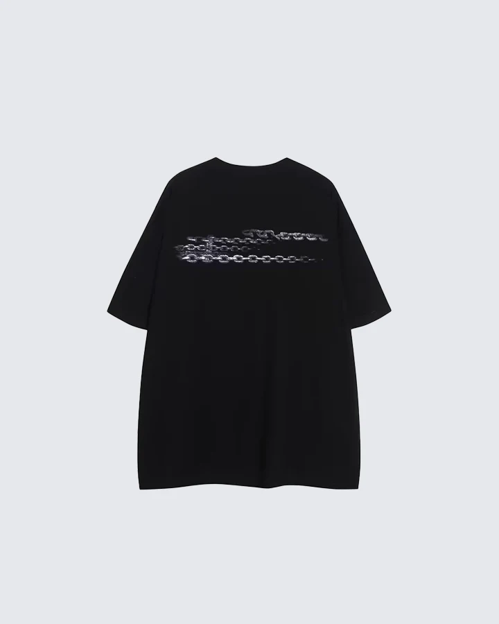 Gothic Chain Print Oversized Black T-Shirt