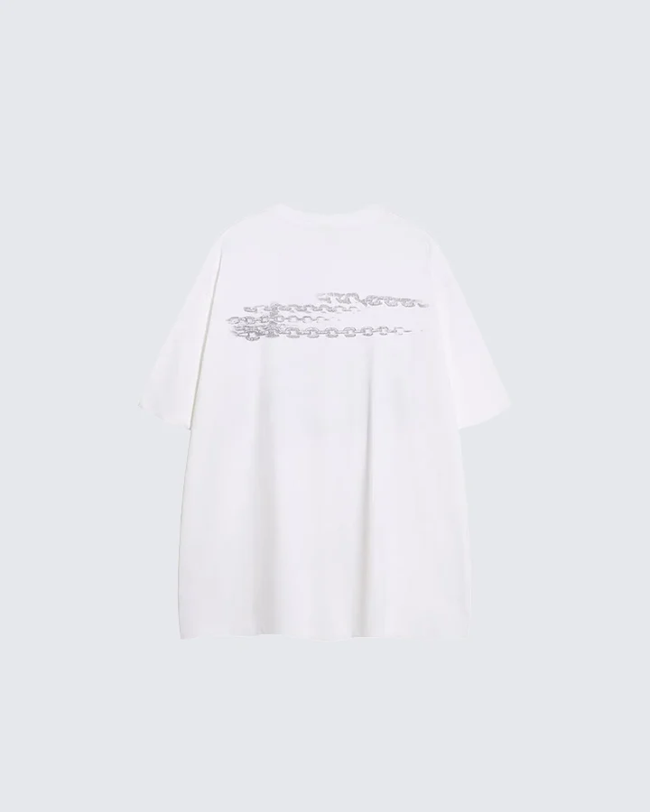 Gothic Chain Print Oversized Black T-Shirt
