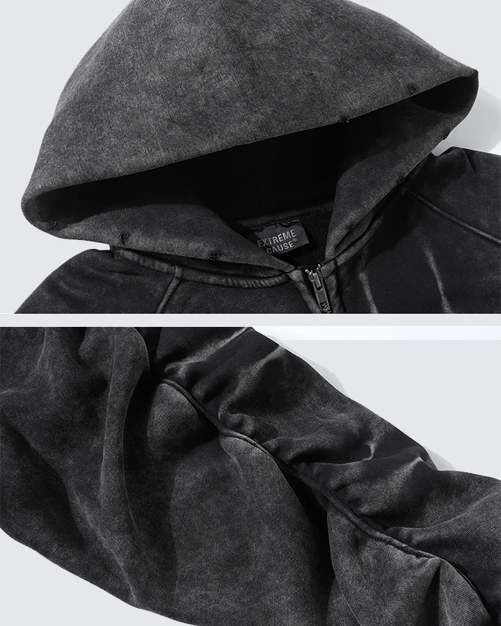 Vintage Washed Oversized Zip-Up Hoodie