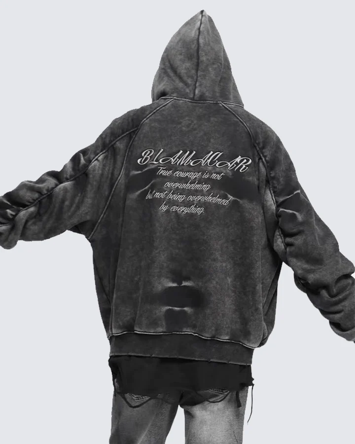 Vintage Washed Oversized Zip-Up Hoodie