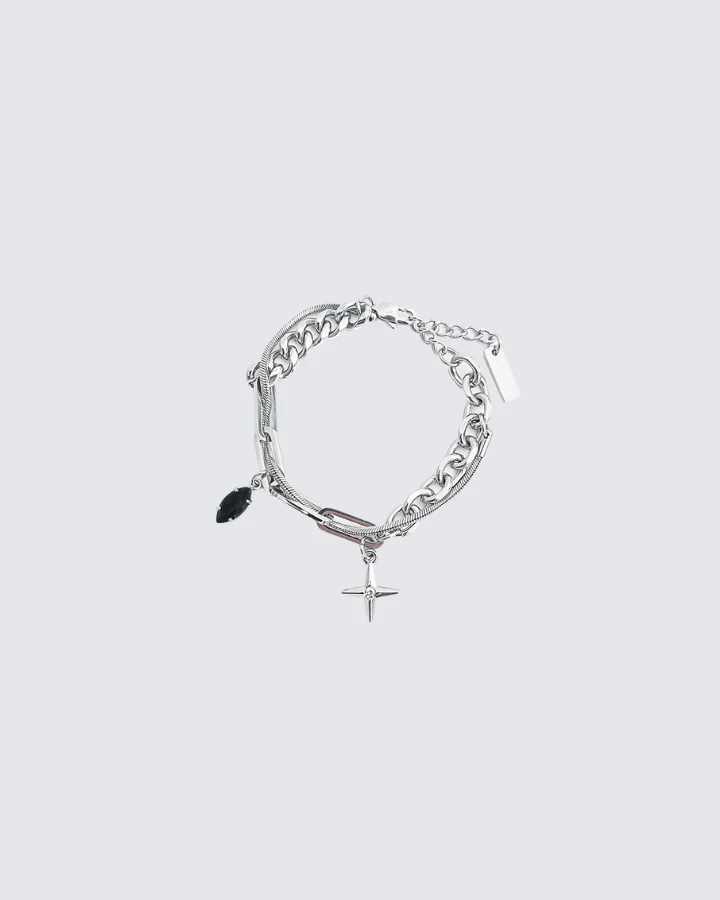 Gothic Layered Star Pendant Chain Bracelet