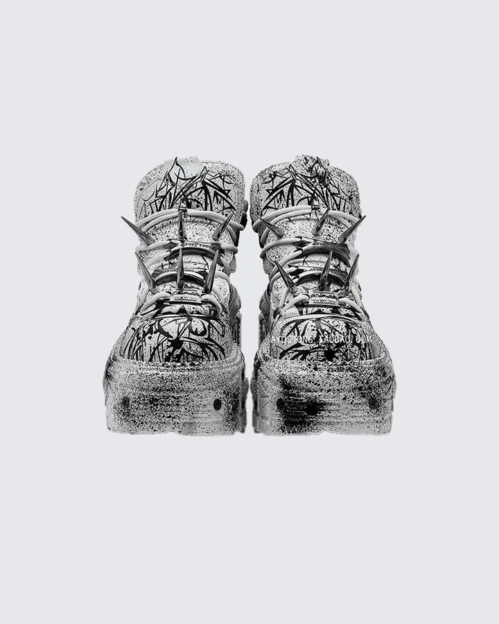 Graffiti Spiked Chunky Platform Sneakers