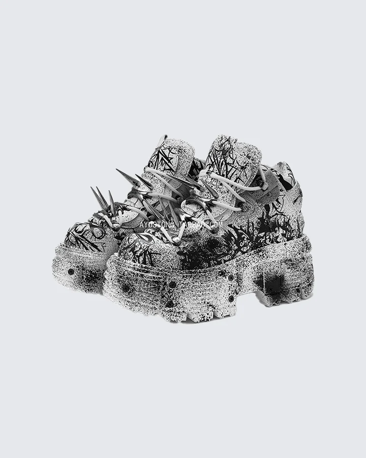 Graffiti Spiked Chunky Platform Sneakers