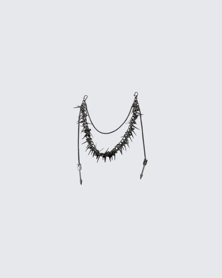 Punk Spike Layered Necklace – Gothic Arrow Pendant Chain